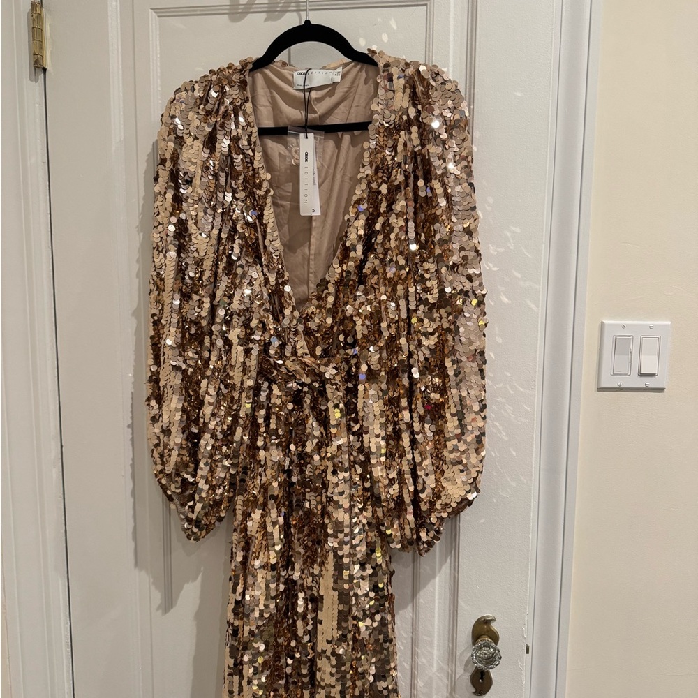 ASOS Gold Sequin Long Sleeve Dress